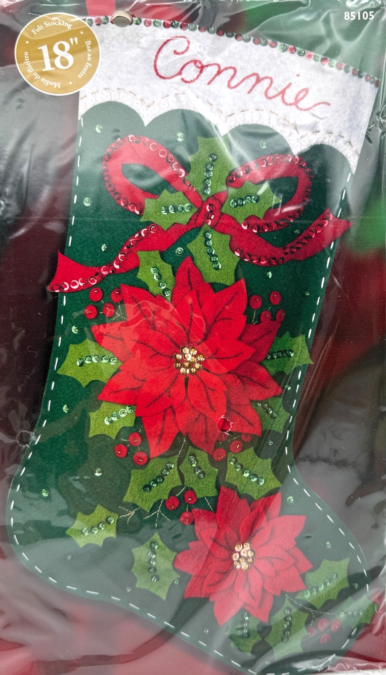 Bucilla Felt Christmas Stocking Kit Elegant Poinsettia 85105 18" NOS Sealed New